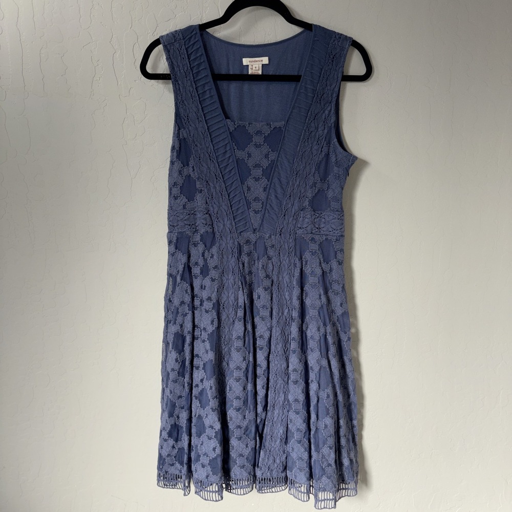 Sundance True Essence Blue Lace Floral Lined Sleeveless Embroidered Dress Sz 6‎